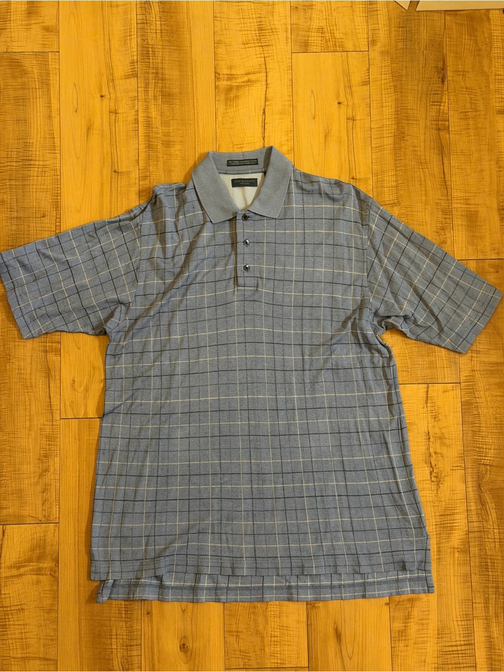 Lyle & Scott Scotland Men’s Blue Windowpane Polo Golf 100% Mercerized Cotton - M